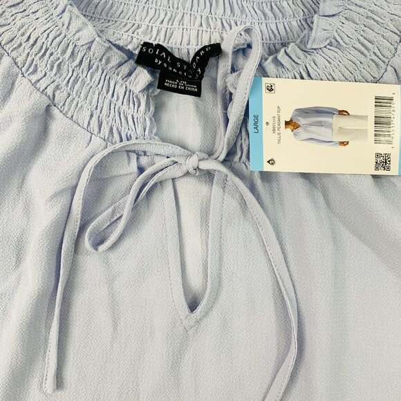 Social Standard by Sanctuary Women's Top L Long Sleeve Peasant Shirt Blue - Picture 10 of 12